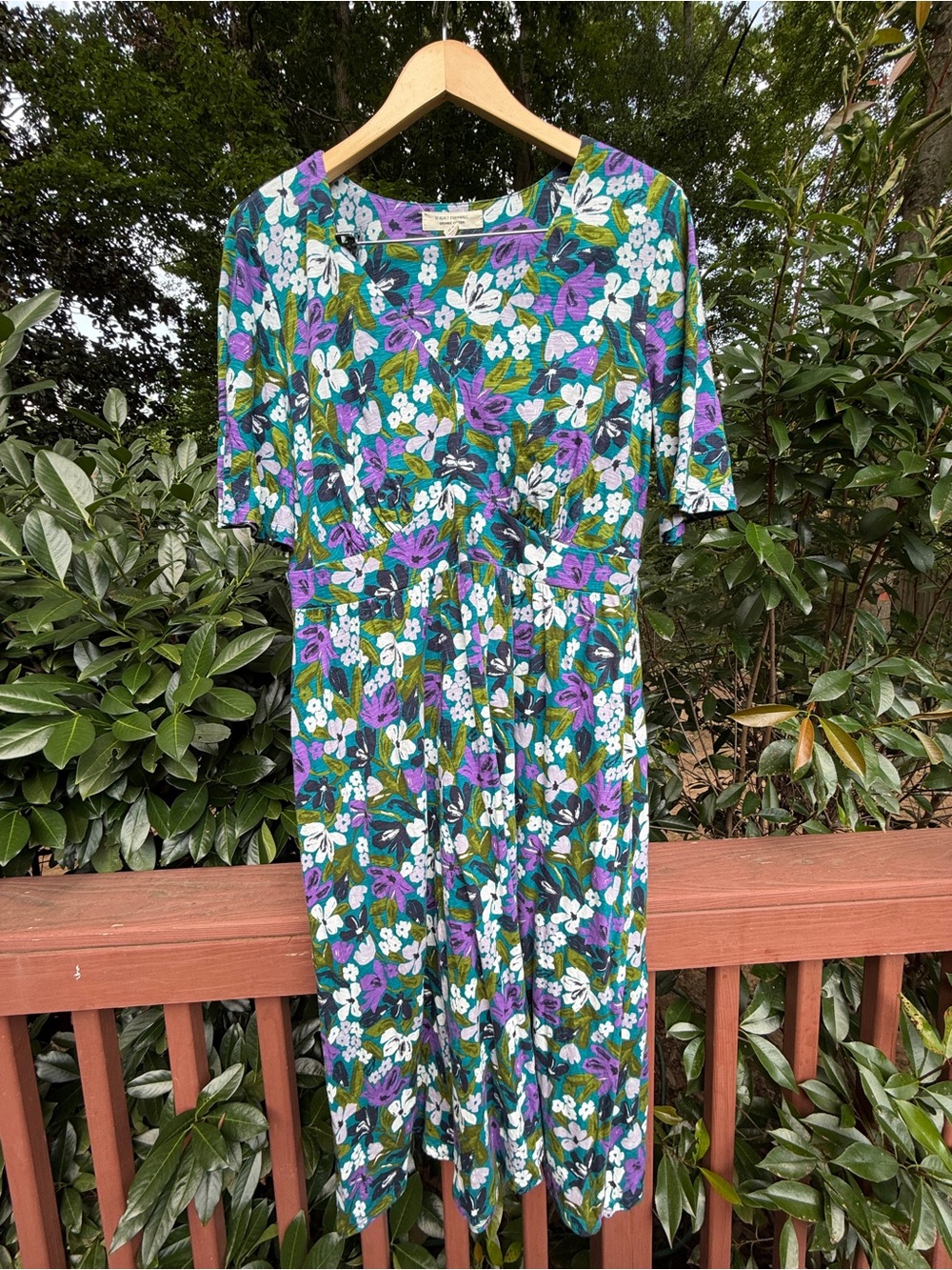Seasalt Cornwall Chateaux Dress Green & Purple Organic Cotton Midi Dress